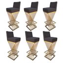 Ver imagem 1 de Kit 06 Banquetas Luma Base de Ferro Sued Grafite - D'classe Decor