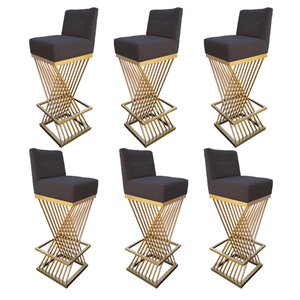 Kit 06 Banquetas Luma Base de Ferro Sued Grafite - D'classe Decor