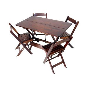 Jogo De Mesa Dobravel De Madeira 1,20x70 Com 4 Cadeiras Imbuia