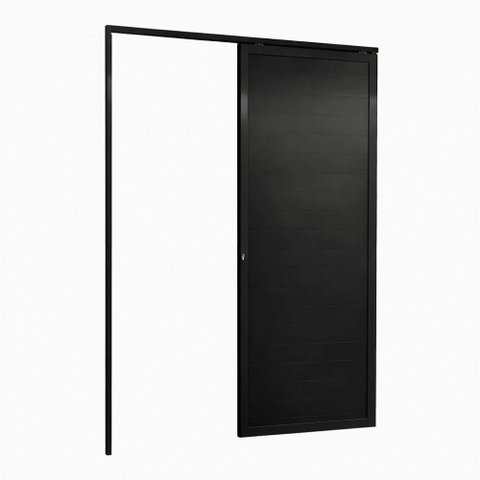 Porta de Correr Alumínio Preto Parede 1 Folha Lambril Maxx - 215x75