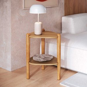 Mesa Lateral Orgânica 44,6cm com Prateleira e Pés em Madeira Cor:hanover