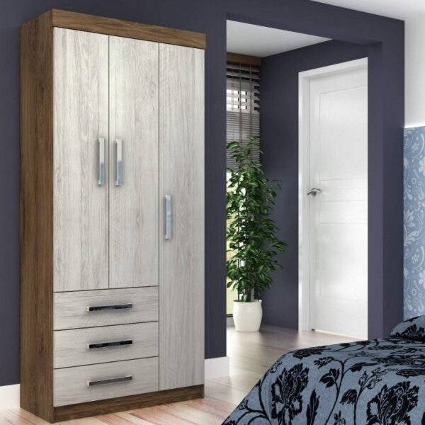 Guarda-Roupa Solteiro 3 Portas 3 Gavetas Palmas Rodial Menor preço em Guarda-Roupa Solteiro 3 Portas 3 Gavetas Palmas Rodial