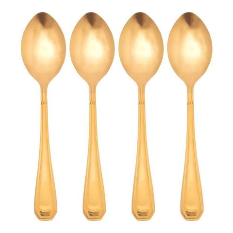 Jogo 4 Colheres Dourada de Mesa Sopa Jantar Victoria Gold Inox Fratelli