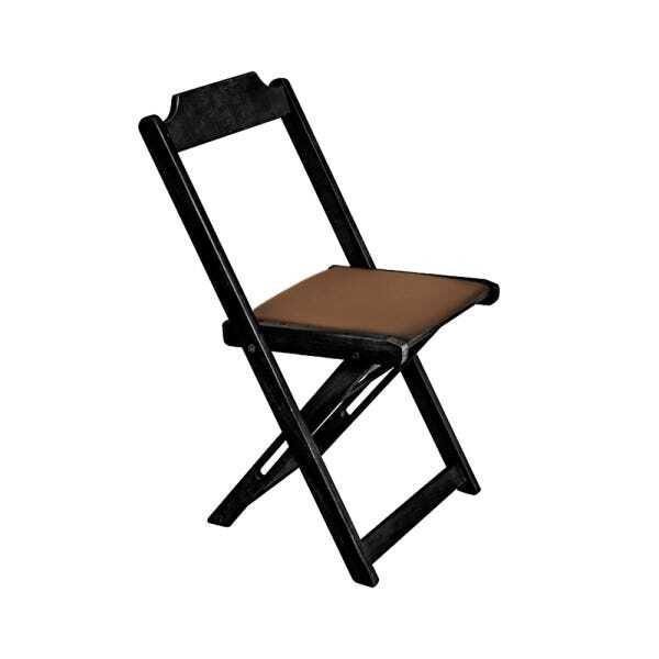Cadeira Dobravel de Madeira Estofada Marron - Preto - 1