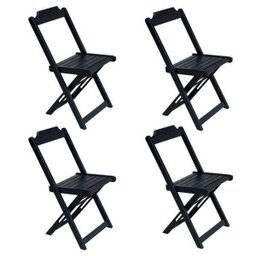 Conjunto de Mesa Dobrável de Madeira 70x70 com 4 Cadeiras Preto - 2