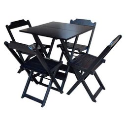 Conjunto de Mesa Dobrável de Madeira 70x70 com 4 Cadeiras Preto - 1