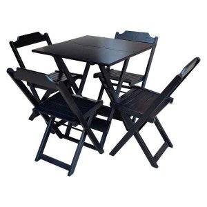 Conjunto de Mesa Dobrável de Madeira 70x70 com 4 Cadeiras Preto