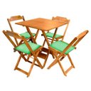 Ver imagem 1 de Conjunto de Mesa Dobrável de Madeira 70x70 com 4 Cadeiras Natural Estofado Verde