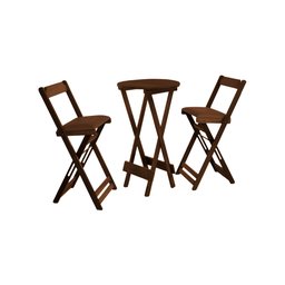 Conjunto Bistro De Madeira Dobravel Redondo 55cm Diametro Com 2 Cadeiras Imbuia Estofado Marrom - 1