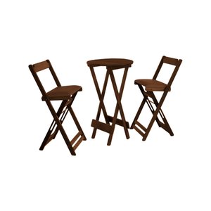 Conjunto Bistro De Madeira Dobravel Redondo 55cm Diametro Com 2 Cadeiras Imbuia Estofado Marrom