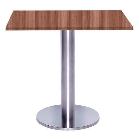 Mesa Beta Big Inox 75 Cm (alt) Disco Redondo Tampo Mdp Quadrado 70 Cm (larg) X 2,50 Cm (alt) Walnut