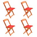 Ver imagem 2 de Jogo de Mesa Dobrável de Madeira 70x70 com 4 Cadeiras Natural Estofado Vermelho