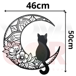 Adesivo de Parede Silhueta Gato Meia Lua Mandala - 46x50cm - 2