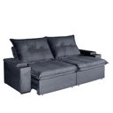 Ver imagem 1 de Sofá com Chaise Ravi 4 Lugares Retrátil e Reclinável 250cm Grafite Veludo Luxo