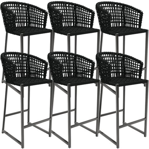 Kit 06 Banqueta Para Área Gourmet Cozinha Varanda Corda Náutica Porto D04 Preto - Lyam Decor