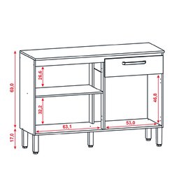 Balcão de Cozinha 3 Portas e 1 Gavetas com Tampo 1,20m Versalhes - 4