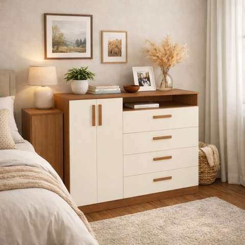 Cômoda 4 Gavetas 2 Portas:canela/off-white