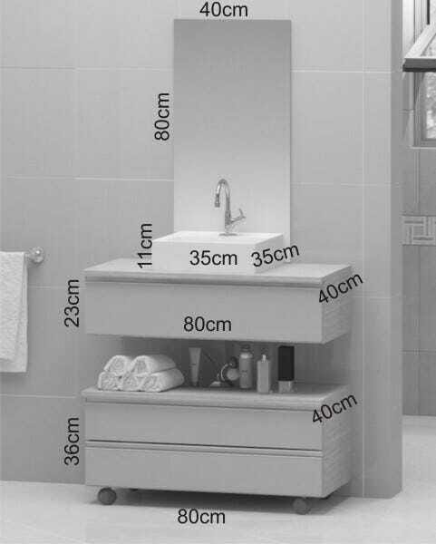 Conjunto de Gabinete Banheiro Creta 80cm com Cuba e Espelho - 2
