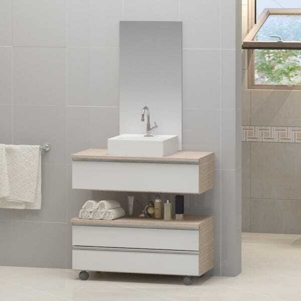 Conjunto de Gabinete Banheiro Creta 80cm com Cuba e Espelho