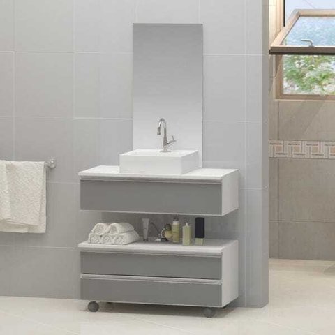 Conjunto de Gabinete Banheiro Creta 80cm com Cuba e Espelho