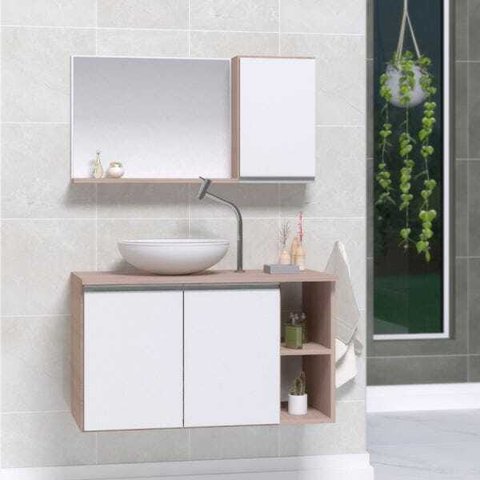 Conjunto de Gabinete Banheiro Virtus 80cm com Cuba e Espelheira