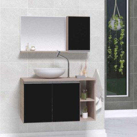 Conjunto de Gabinete Banheiro Virtus 80cm com Cuba e Espelheira -