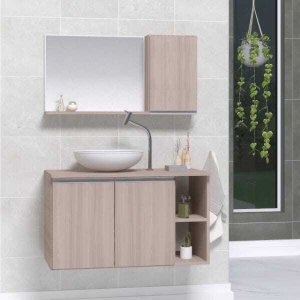 Conjunto de Gabinete Banheiro Virtus 80cm com Cuba e Espelheira