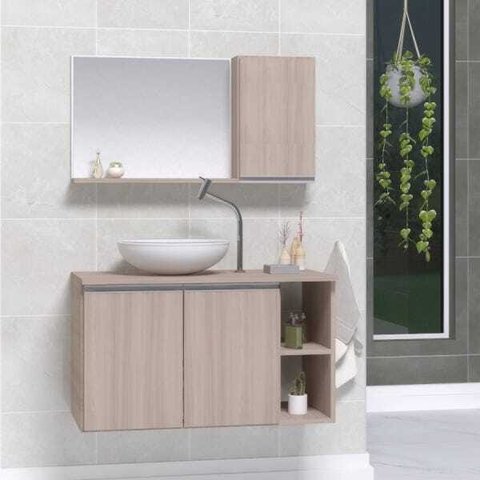Conjunto de Gabinete Banheiro Virtus 80cm com Cuba e Espelheira