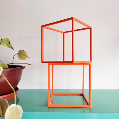 2 Cubos Decorativos - Quadrado Geométrico, Decoração Sala, Escritório - Toque 3d - Cor: Laranja