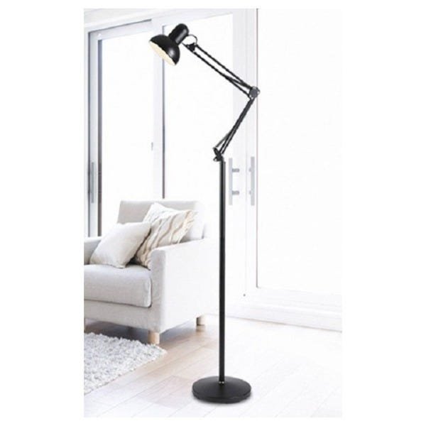 Luminária Abajur pedestal Articulada Chão Metal Preto Lustre Coluna 1,90m - 2