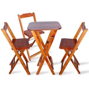Conjunto De Bistro Com 3 Cadeiras Dobravel Para Area De Lazer - Imbuia