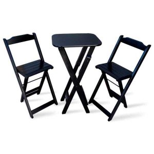 Conjunto De Mesa Bistro Dobravel Com 2 Banquetas Para Area De Lazer - Preto