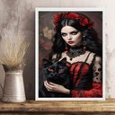 Ver imagem 2 de Quadro Pombagira com Gato Preto 24x18cm - com Vidro:moldura Branca