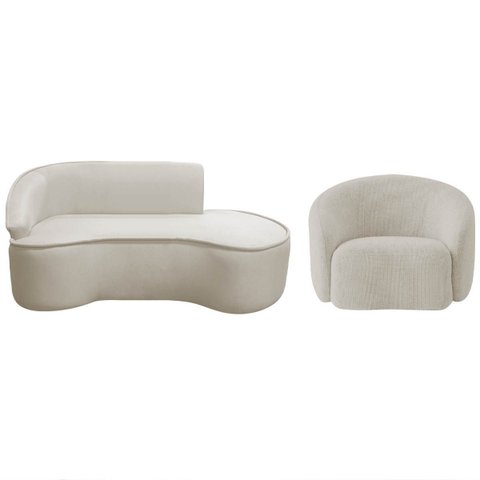 Kit Divã Recamier Orgânico Marrocos 200cm Lado Direito e 1 Poltronas Amore Linho