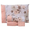Ver imagem 1 de Jogo Cama Lençol Encanto Queen Estampado Percal 180 Fios C/ Ponto Palito 4 Peças - Floral - Salmã
