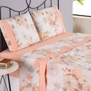 Ver imagem 4 de Jogo Cama Lençol Encanto Queen Estampado Percal 180 Fios C/ Ponto Palito 4 Peças - Floral - Salmã