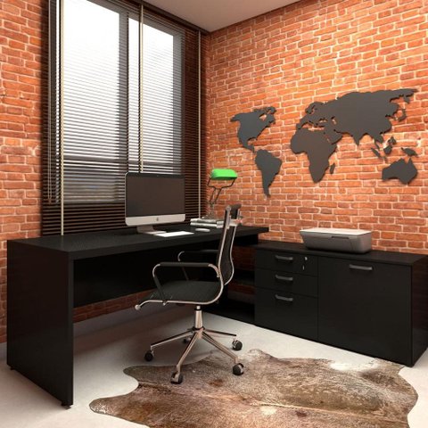 Mesa de Escritório em L 190cm Tampo 40mm Balcão e 3 Gavetas