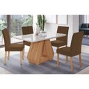 Ver imagem 1 de Conjunto: Mesa Sala Jantar Ágata C/ Tampo Madeirado C/ Vidro 130x80cm e 4 Cadeiras Maia Nature/