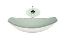 Ver imagem 1 de CUBA DE VIDRO OVAL CHANFRADA 46CM BRANCA + VALVULA + TORNEIRA CASCATA