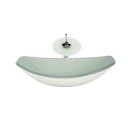Ver imagem 1 de CUBA DE VIDRO OVAL CHANFRADA 46CM BRANCA + VALVULA + TORNEIRA CASCATA