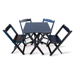 Jogo De Mesa Com 4 Cadeiras Dobravel 70x70 Para Area De Lazer - Preto - 1