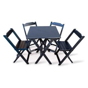 Jogo De Mesa 4 Cadeiras 70x70 Dobravel Para Area Gourmet - Preto