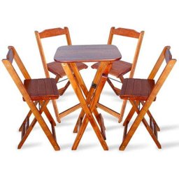 Jogo De Mesa Bistro Com 4 Cadeiras Dobravel Para Bar E Restaurante- Imbuia - 1
