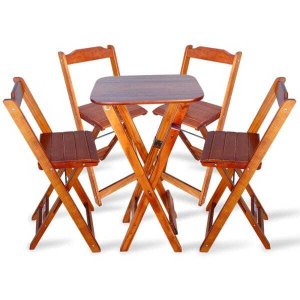 Jogo De Mesa Bistro Com 4 Cadeiras Dobravel Para Area De Lazer - Imbuia