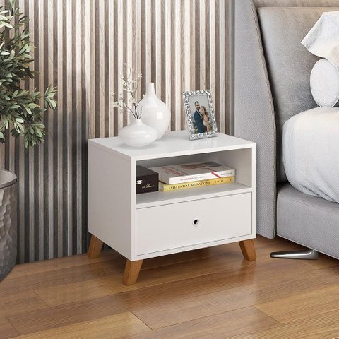 Mesa de Cabeceira Retro Branco Brunei