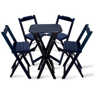 Jogo Dobravel Bistro Com 4 Cadeiras Para Area De Lazer - Preto
