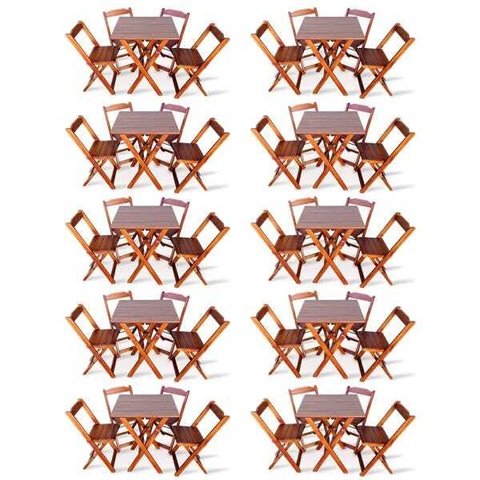 Kit de 10 Conjuntos de Mesa Dobrável 70x70 com 4 Cadeiras Imbuia - Tarimatã