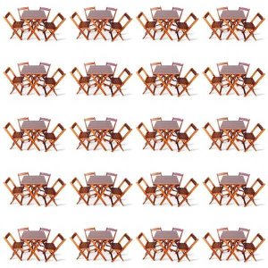 Kit De 20 Conjuntos De Mesa Dobrável 70x70 Com 4 Cadeiras Imbuia - Tarimatã