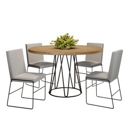 Conjunto Sala de Jantar Mesa 110cm Mdf Bp com 4 Cadeiras Dubai Mais Decor Linho Cinza Claro/Preto Fo - 1 Conjunto Sala de Jantar Mesa 110cm Mdf Bp com 4 Cadeiras Dubai Mais Decor Linho Cinza Claro/Preto Fo - 1