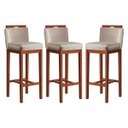 Ver imagem 1 de Kit 3 Banquetas Alta com Encosto 38x102 Cm Líbia Madeira Maciça Suede Bege CCS